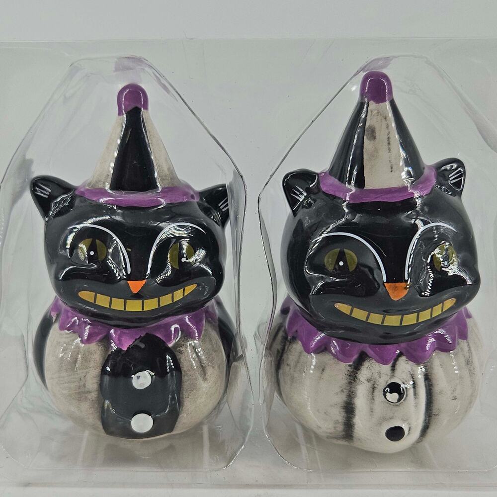Johanna Parker Halloween black cat Salt & Pepper Shaker set